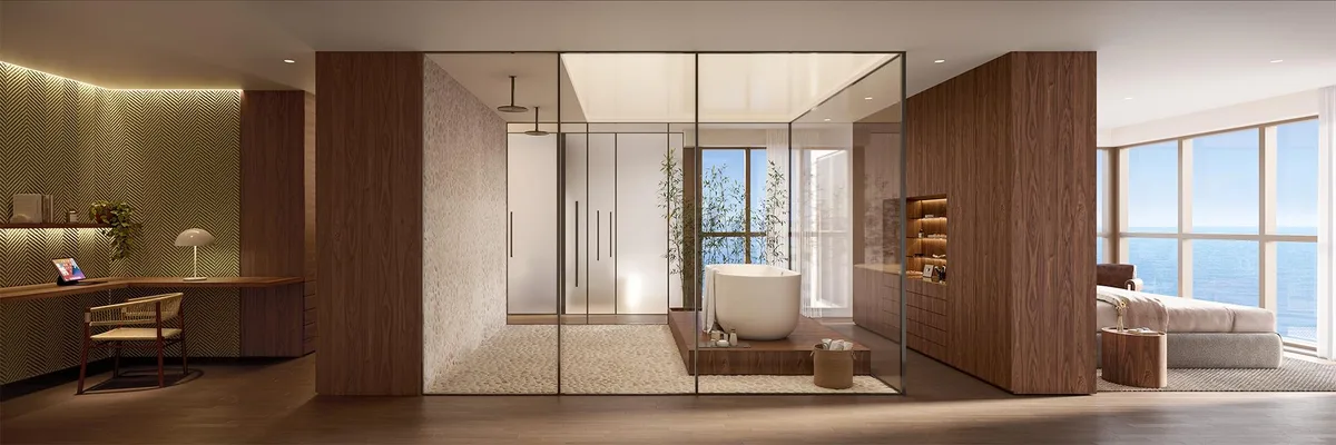 Banheiro com banheira freestanding e vista para o mar - Apartamento 3 suítes em Balneário Piçarras/S