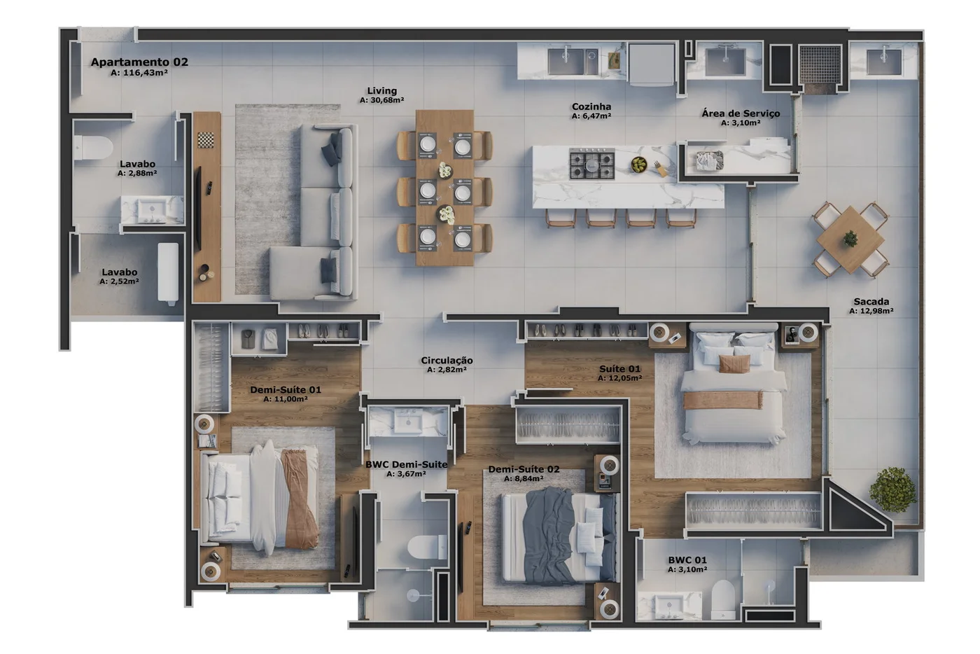 Apartamento 3 dorm